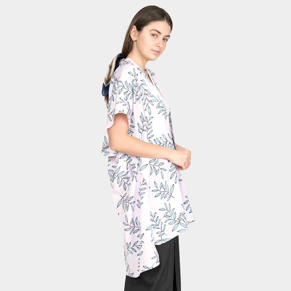 Madeline Love Pink Leaf Patterned Cover Up Kimono Poncho - Apparel