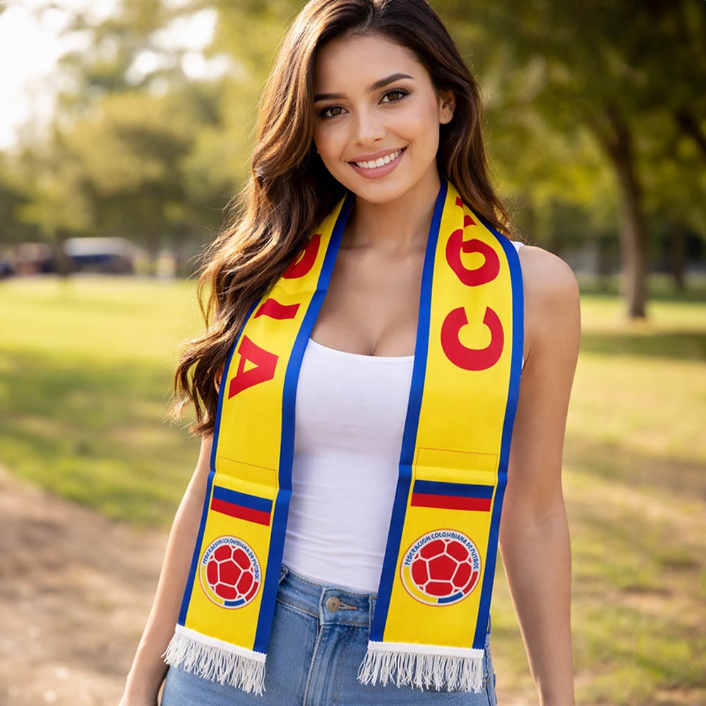 Madeline Love Red, Yellow Colombia National Team World Cup  Soccer Fan Fringe Scarf - Sports & Events