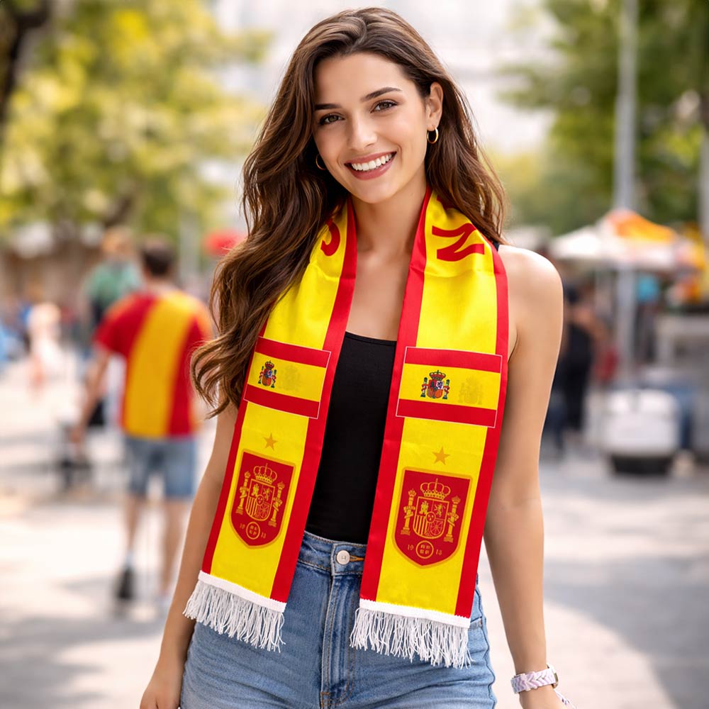 Madeline Love Red, Yellow Spain National Team World Cup  Soccer Fan Fringe Scarf - Sports & Events