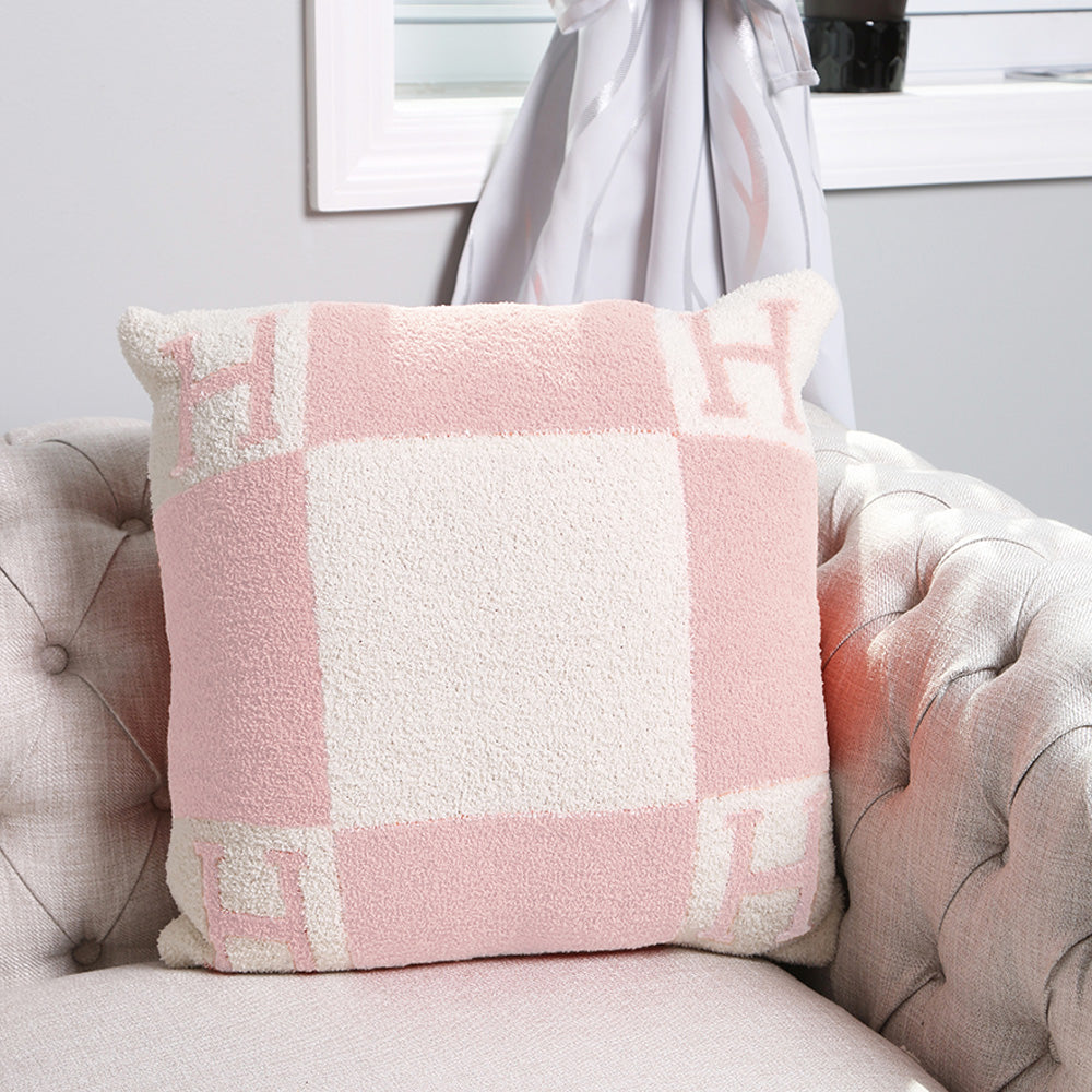 Madeline Love Pink H Initial Monogram Patterned Cushion Cover / Pillow Case - Jewelry
