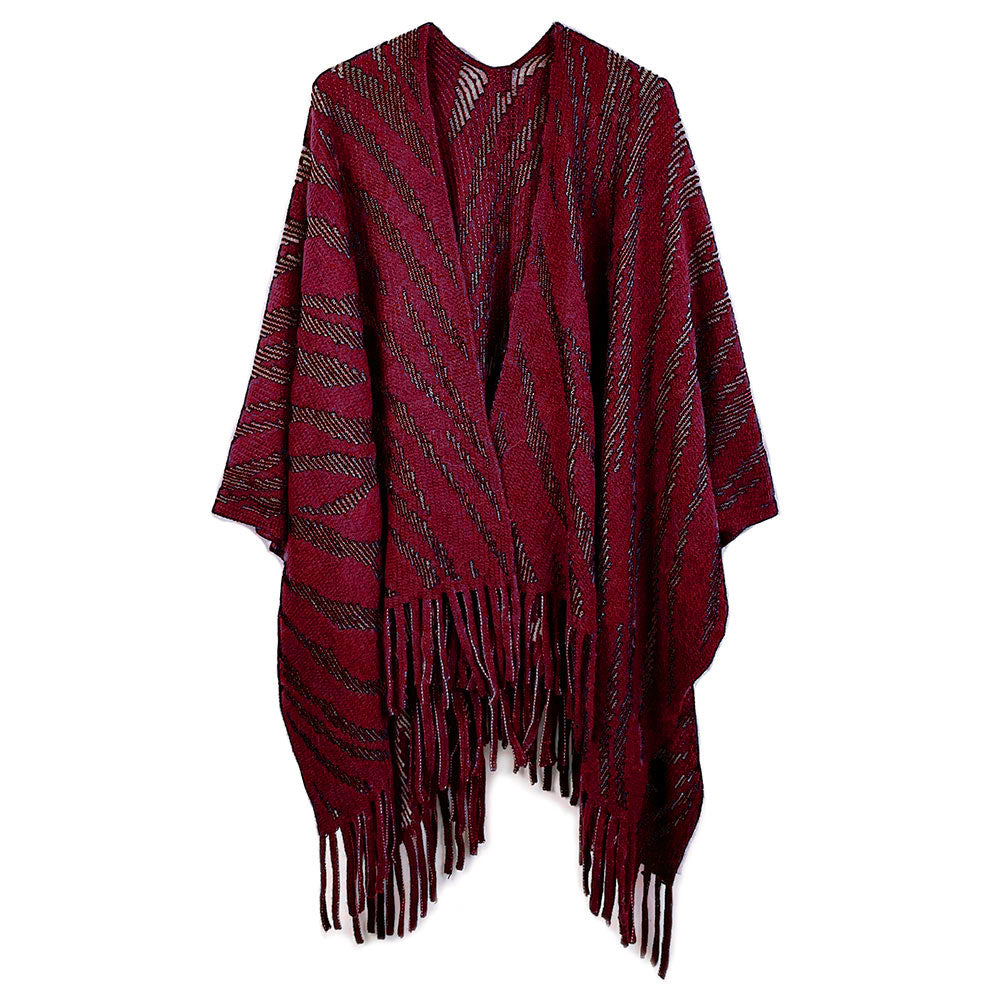 Madeline Love Burgundy Zebra Patterned Crochet Poncho - Hair Accessories - desc
