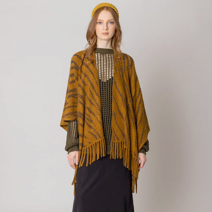 Madeline Love Camel Zebra Patterned Crochet Poncho - Hair Accessories