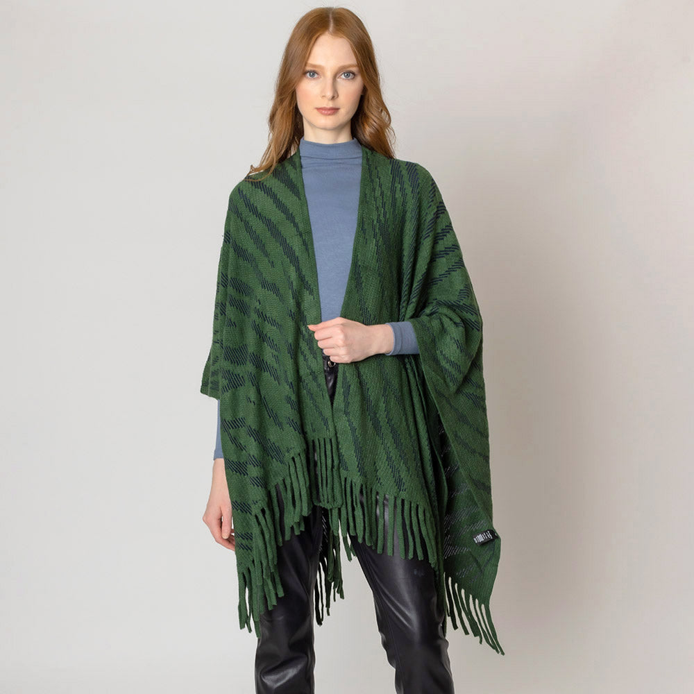 Green Zebra Patterned Crochet Poncho