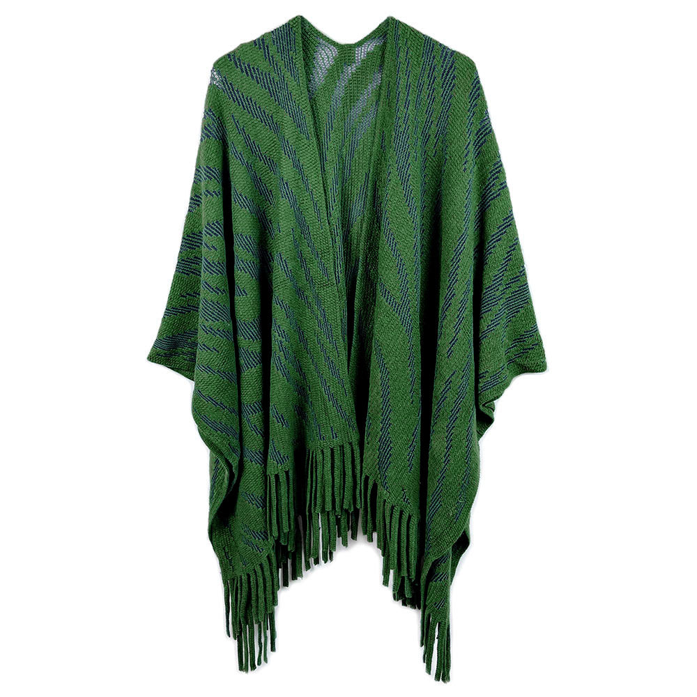 Madeline Love Green Zebra Patterned Crochet Poncho - Hair Accessories - desc