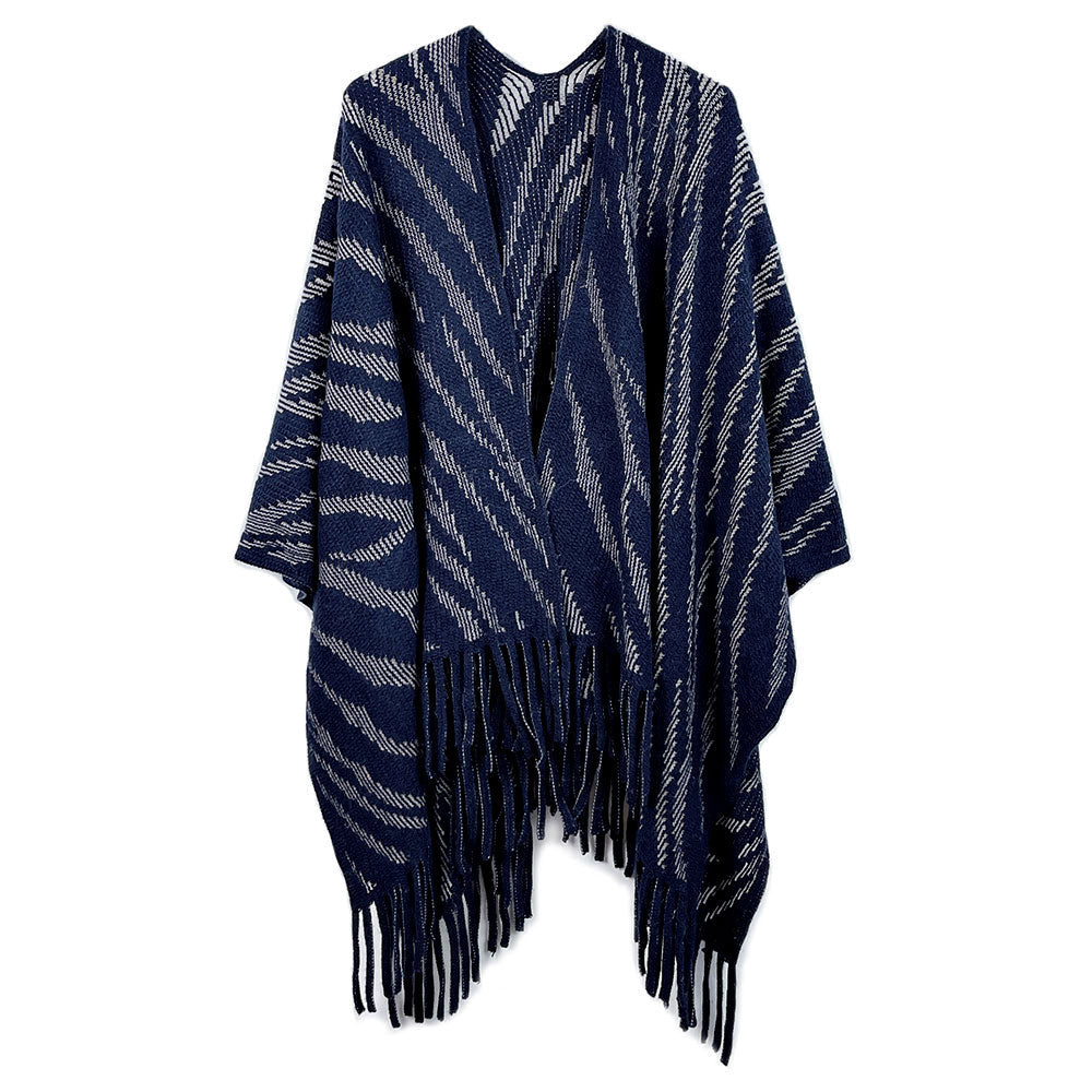 Madeline Love Navy Zebra Patterned Crochet Poncho - Hair Accessories - desc