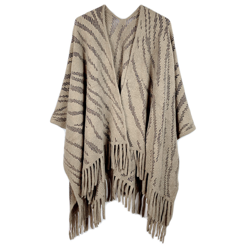 Madeline Love Taupe Zebra Patterned Crochet Poncho - Hair Accessories - desc