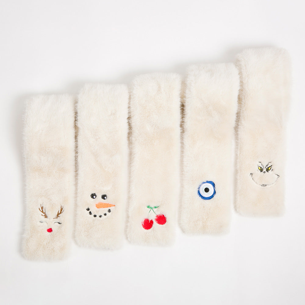 Madeline Love Red, White Faux Fur Plush Cherry Embroidered Pull Through Scarf - Hair Accessories - extra