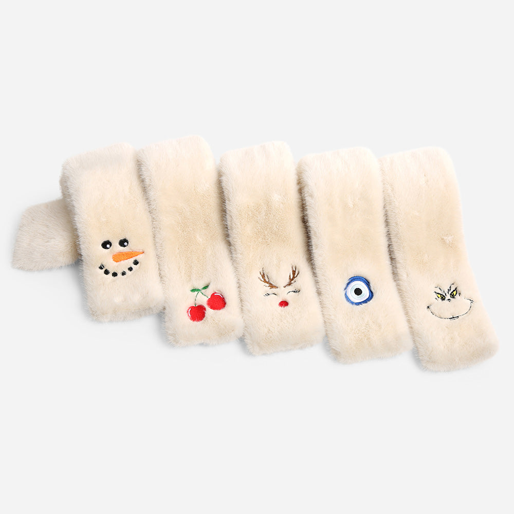 Madeline Love Red, White Faux Fur Plush Cherry Embroidered Pull Through Scarf - Hair Accessories - extra