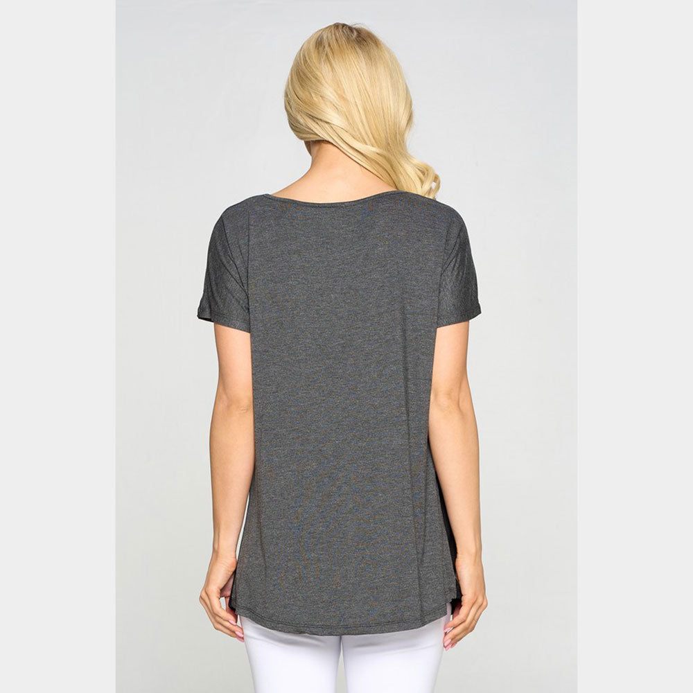 Madeline Love Black, Fuchsia, Gray Short Sleeve Color Block Top - Hair Accessories - desc