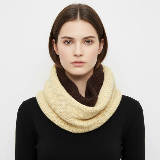 Madeline Love Beige, Brown Two Tone Chunky Knit Infinity Scarf - Jewelry