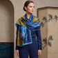 Madeline Love Blue Silk Feel Crane Print Versatile Wrap Scarf - Scarves & Wraps - desc