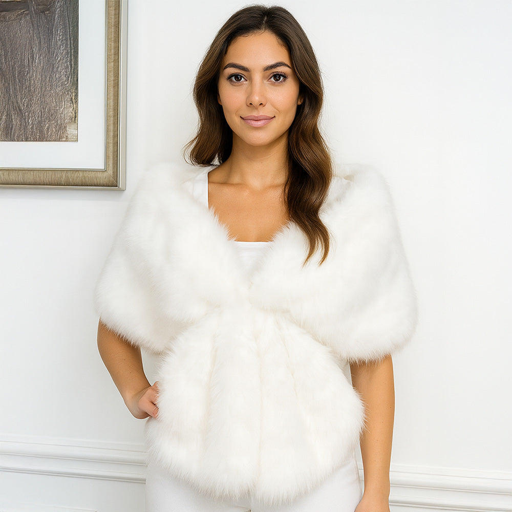 White Faux Fur Shawl Wrap Poncho