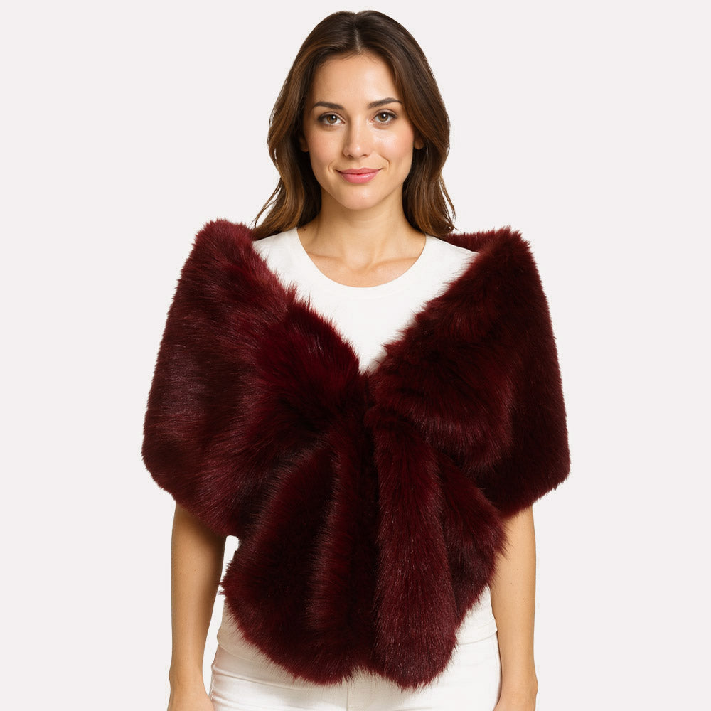 Burgundy Faux Fur Shawl Wrap Poncho