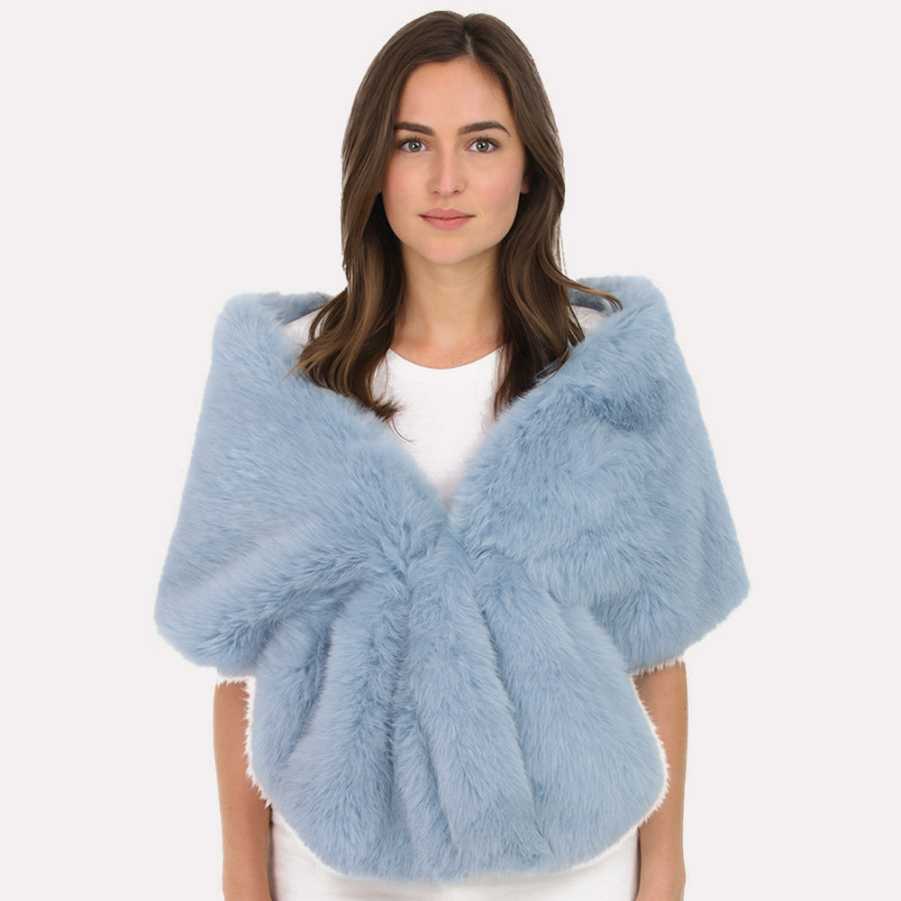 Blue, Light Faux Fur Shawl Wrap Poncho