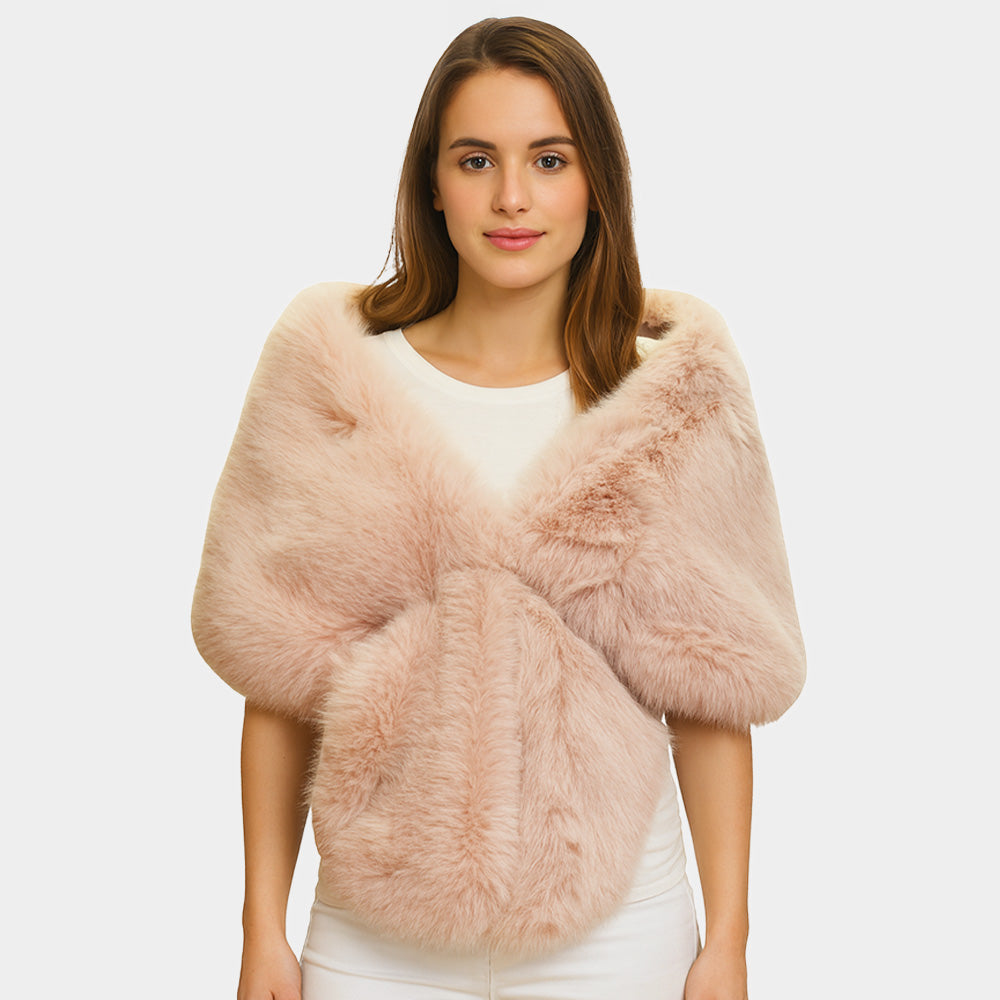 Dust Pink Faux Fur Shawl Wrap Poncho