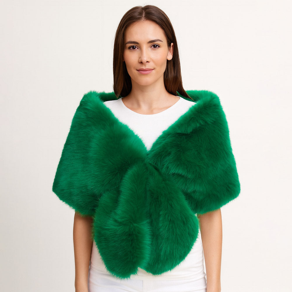 Green Faux Fur Shawl Wrap Poncho
