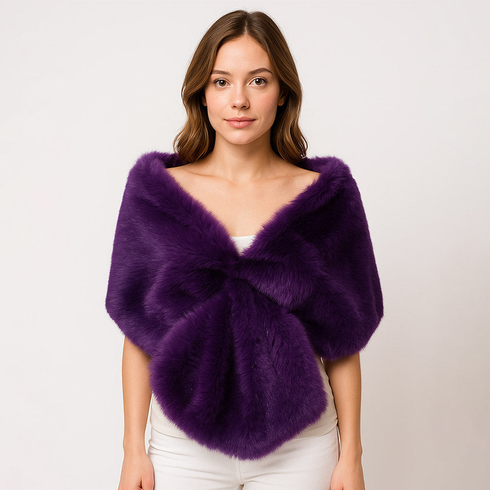 Purple Faux Fur Shawl Wrap Poncho