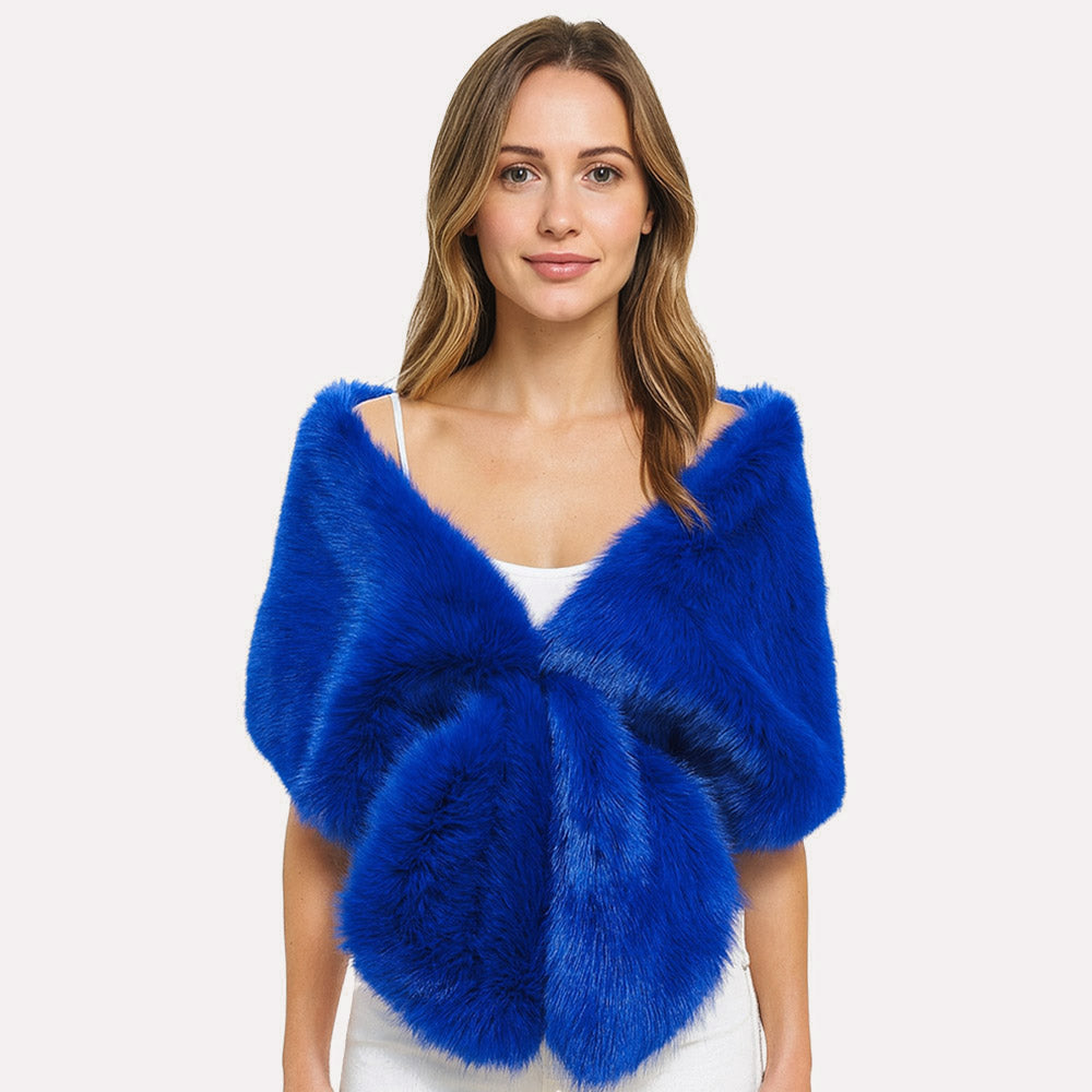 Royal Blue Faux Fur Shawl Wrap Poncho