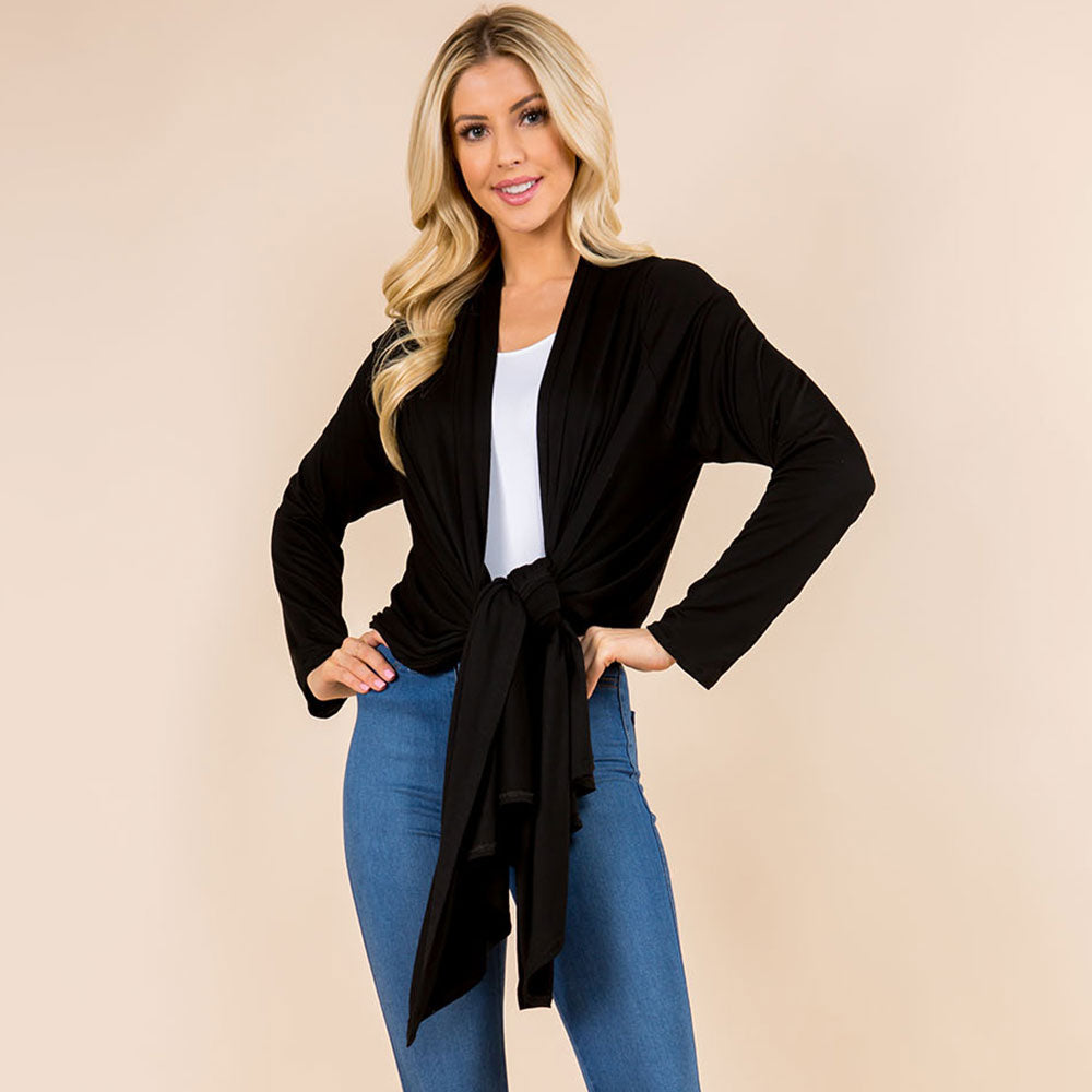 Madeline Love Black Asymmetrical Open Front Solid Cardigan - Jewelry