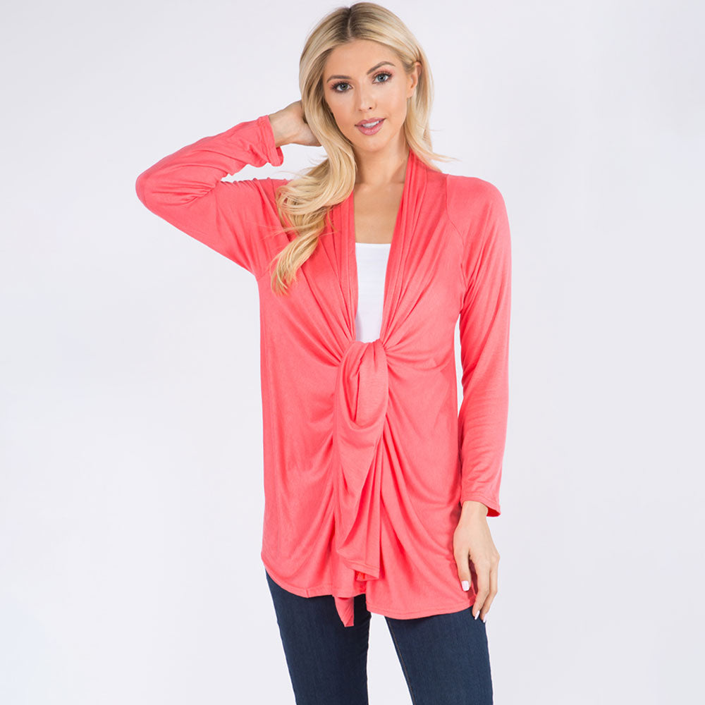 Madeline Love Coral Asymmetrical Open Front Solid Cardigan - Jewelry