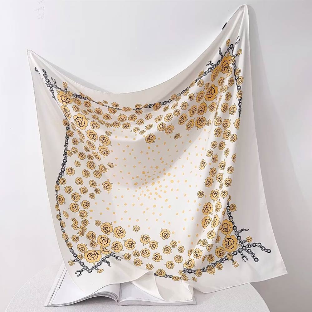 Madeline Love Gray, Yellow Silk Feel Rose Print Square Scarf - Scarves & Wraps