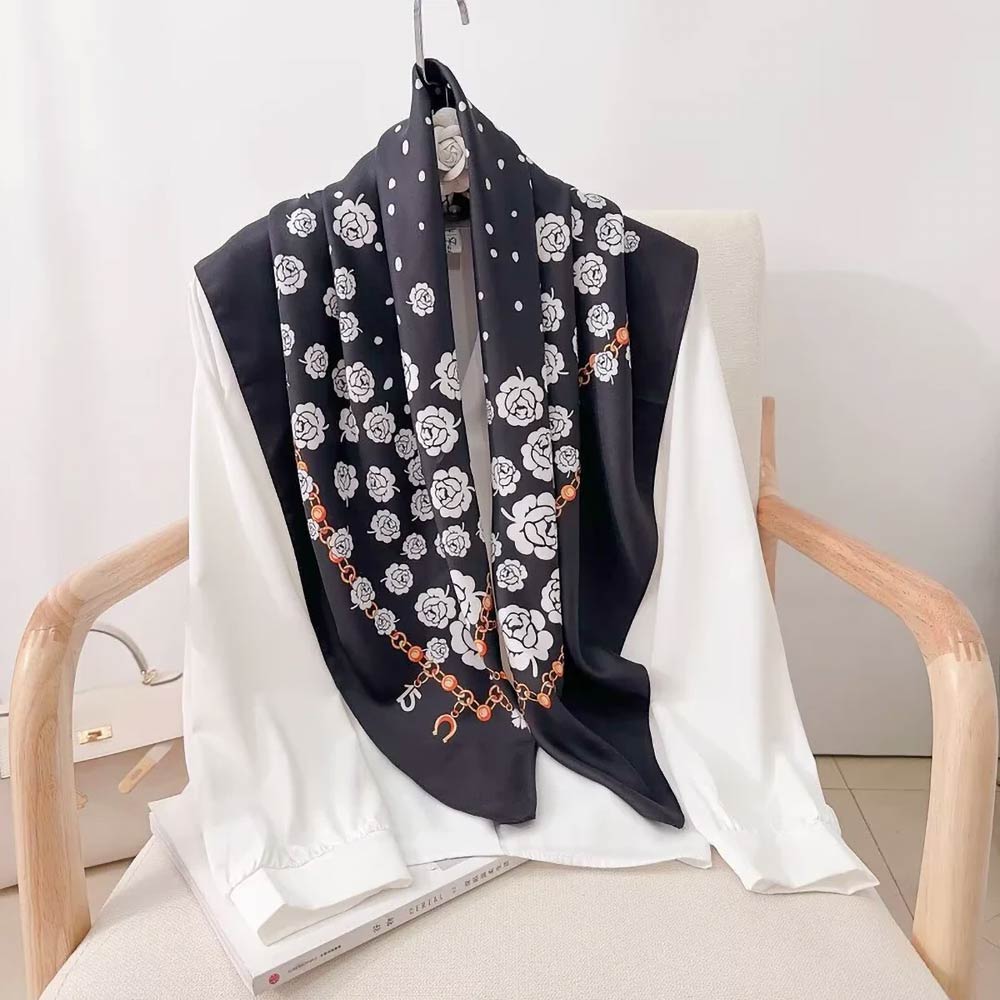 Madeline Love Black Silk Feel Rose Print Square Scarf - Scarves & Wraps