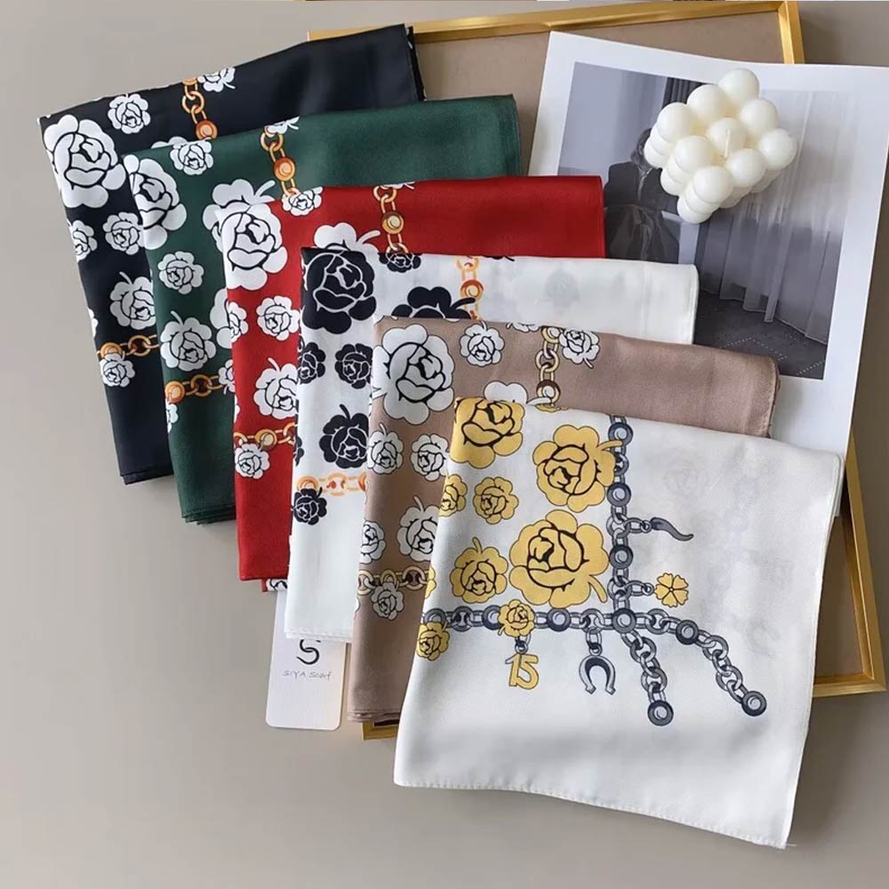 Madeline Love Black Silk Feel Rose Print Square Scarf - Scarves & Wraps - desc