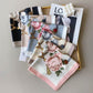 Madeline Love Beige, Gray Silk Feel Baroque Rose Chain Print Square Scarf - Scarves & Wraps - desc