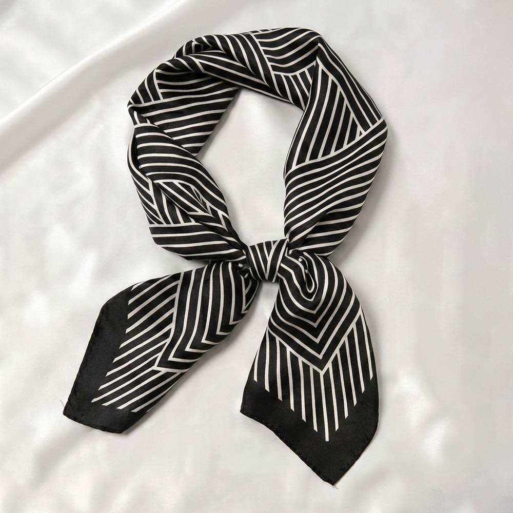 Madeline Love Black Geometric Stripe Pattern Print Square Scarf - Scarves & Wraps