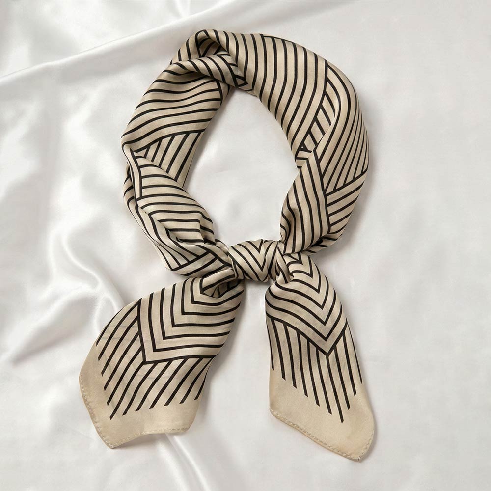 Madeline Love Taupe Geometric Stripe Pattern Print Square Scarf - Scarves & Wraps