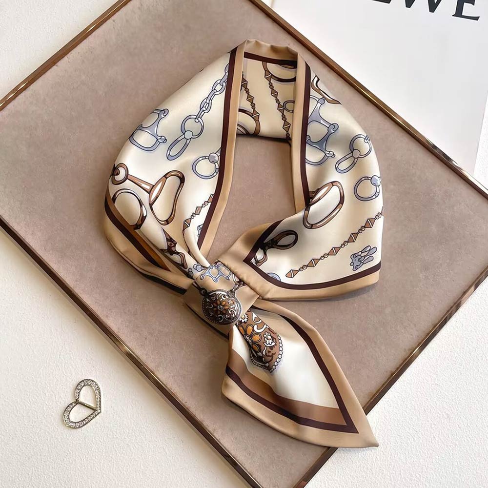 Madeline Love Brown, Gold Elegant Pattern Print Decorative Neck Scarf - Scarves & Wraps