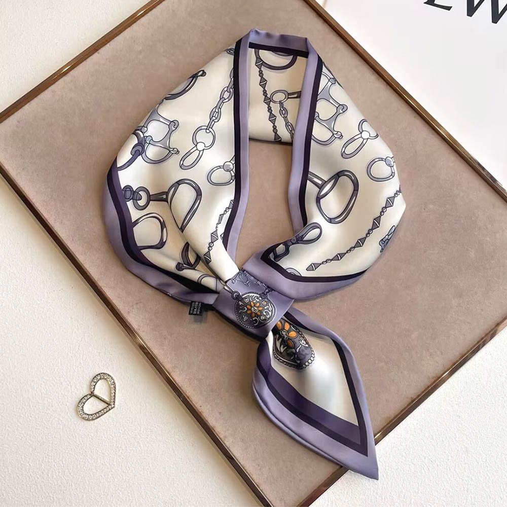 Madeline Love Lavender, Silver Elegant Pattern Print Decorative Neck Scarf - Scarves & Wraps