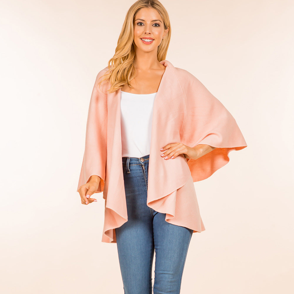 Dark, Pink Open Front Solid Wrap Poncho