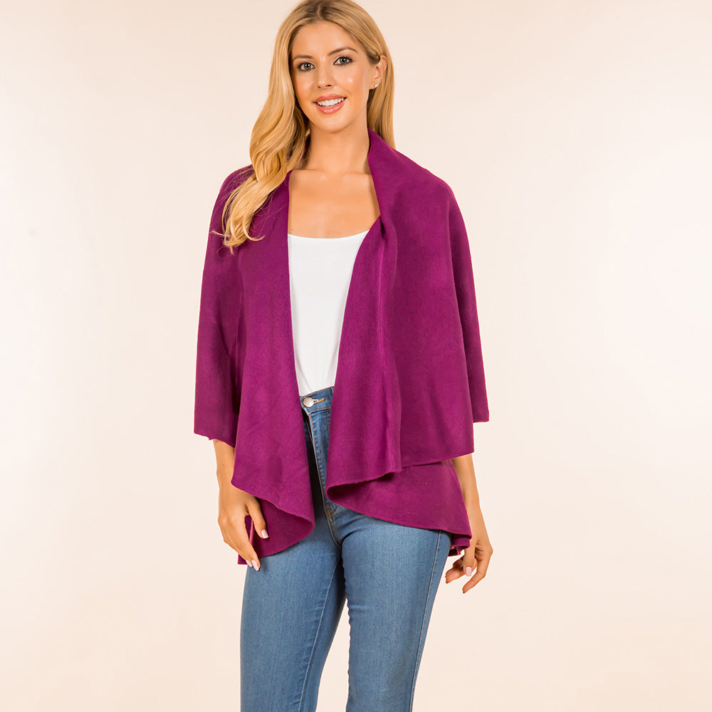 Purple Open Front Solid Wrap Poncho