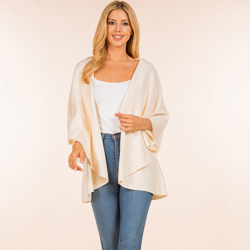 Ivory Open Front Solid Wrap Poncho