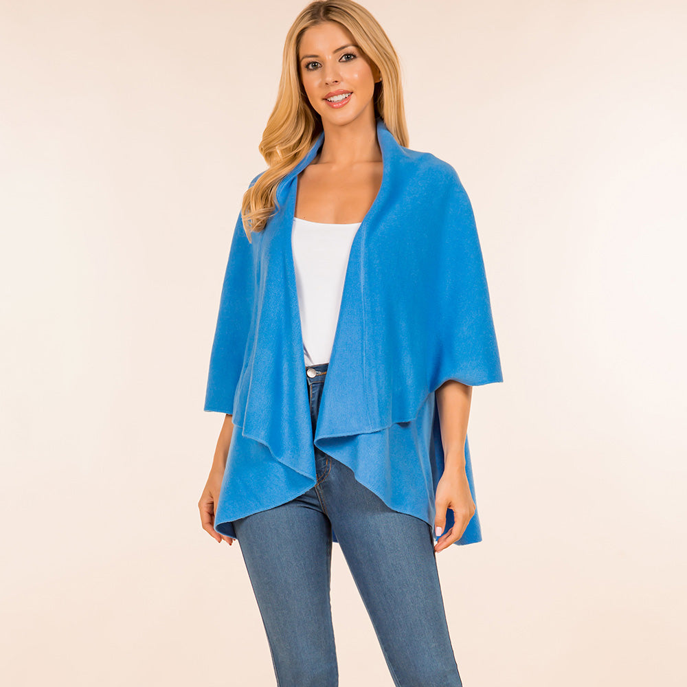 Blue, Neon Open Front Solid Wrap Poncho