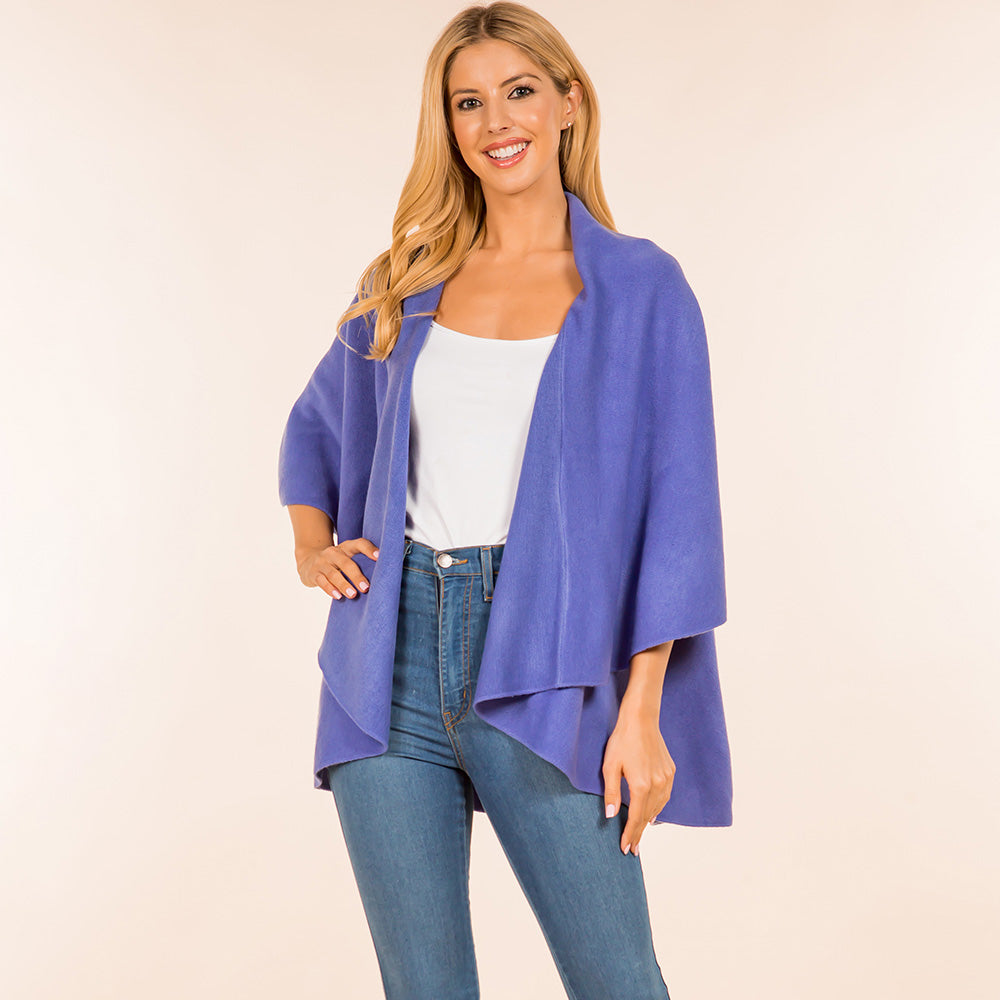 Blue, Purple Open Front Solid Wrap Poncho