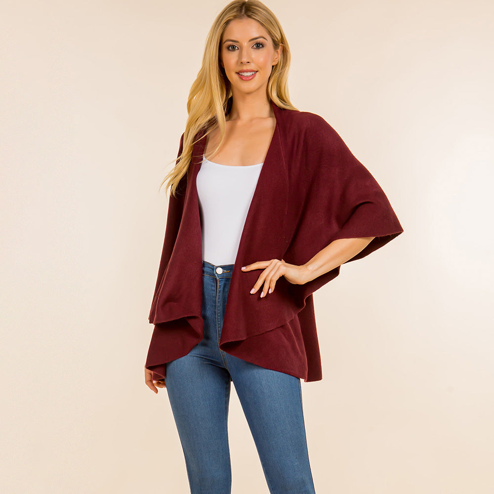 Plum Open Front Solid Wrap Poncho