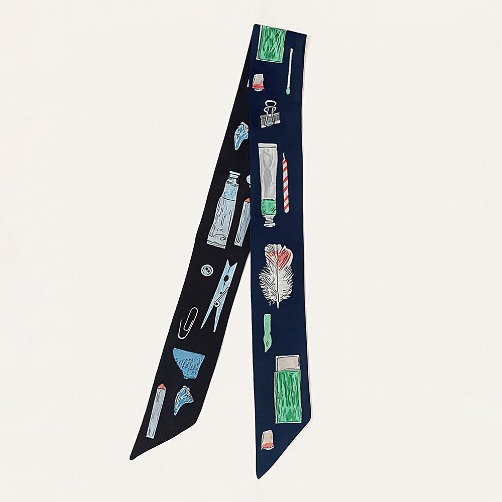 Madeline Love Blue, Dark Art Inspired Pattern Printed Twilly Skinny Scarf - Jewelry