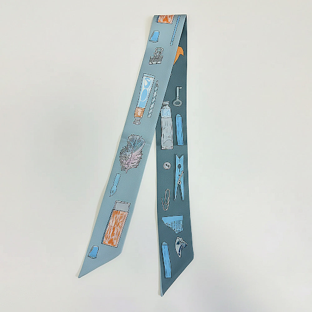 Madeline Love Blue, Light Art Inspired Pattern Printed Twilly Skinny Scarf - Jewelry