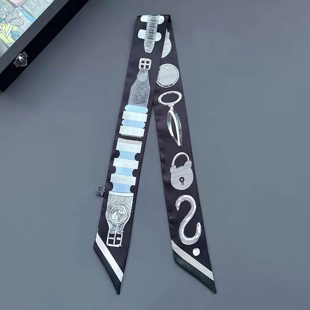Madeline Love Black Accessory Print Silky Twilly Skinny Scarf - Scarves & Wraps