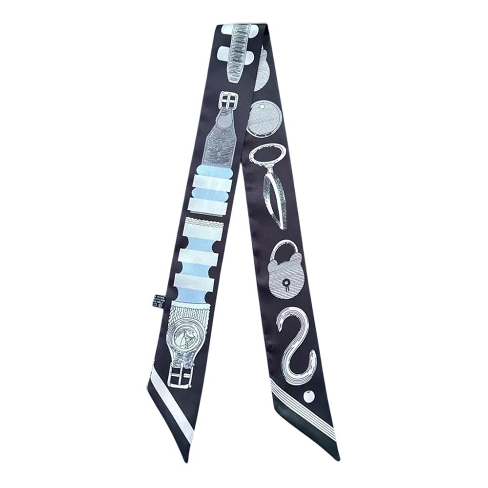 Madeline Love Black Accessory Print Silky Twilly Skinny Scarf - Scarves & Wraps - desc