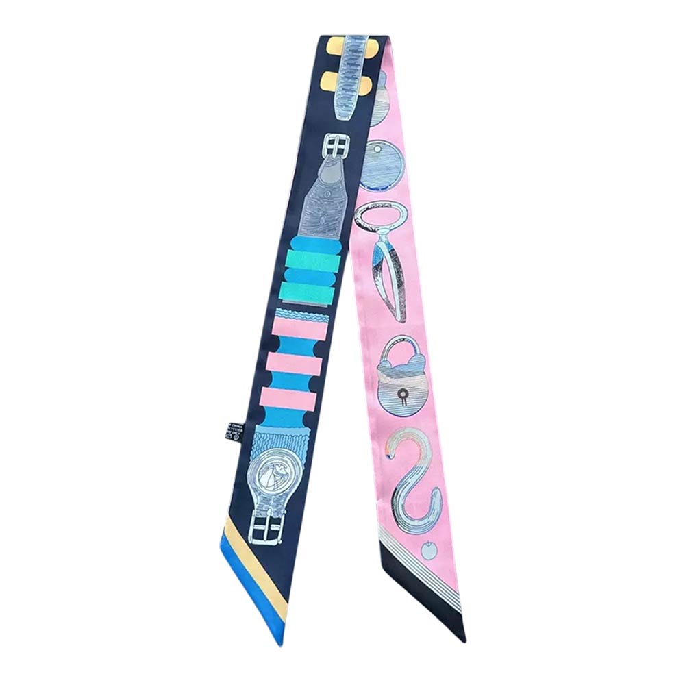 Madeline Love Blue, Dark Accessory Print Silky Twilly Skinny Scarf - Scarves & Wraps - desc