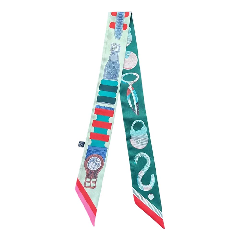 Madeline Love Green Accessory Print Silky Twilly Skinny Scarf - Scarves & Wraps - desc