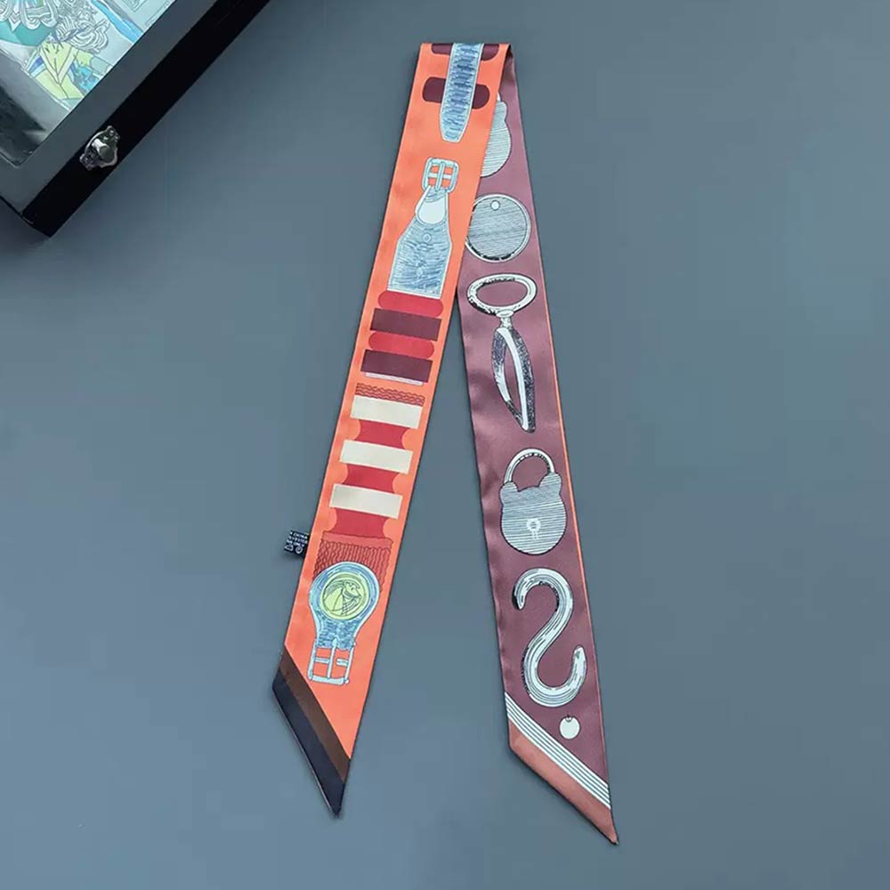 Madeline Love Orange Accessory Print Silky Twilly Skinny Scarf - Scarves & Wraps