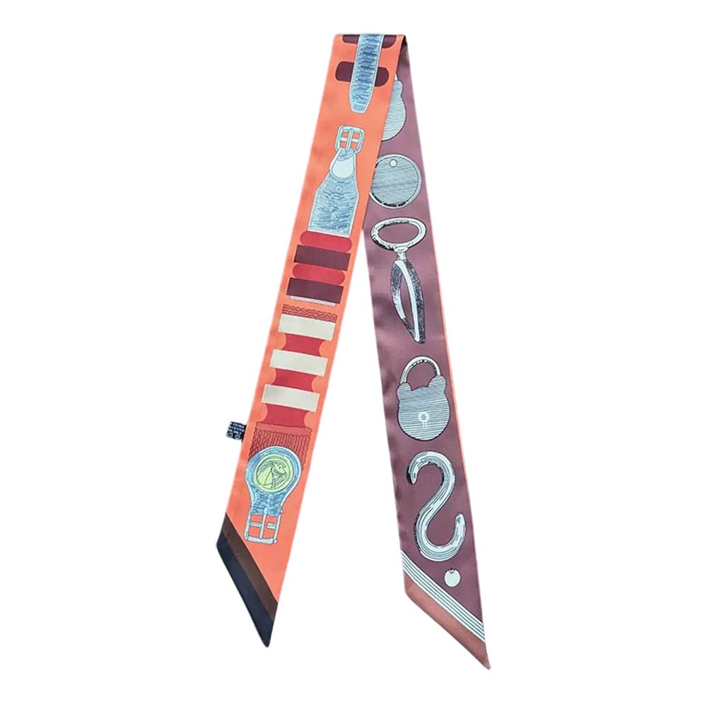 Madeline Love Orange Accessory Print Silky Twilly Skinny Scarf - Scarves & Wraps - desc