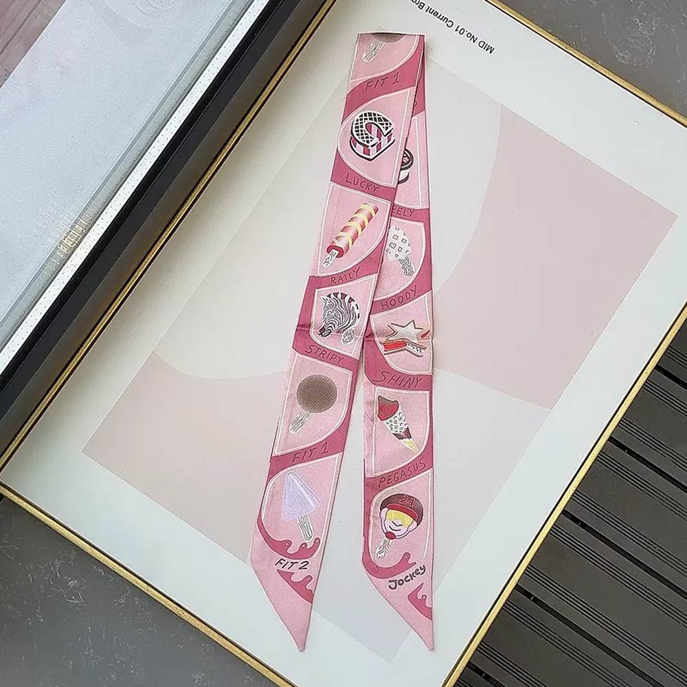 Madeline Love Pink Graphic Icon Print Silky Twilly Skinny Scarf - Scarves & Wraps
