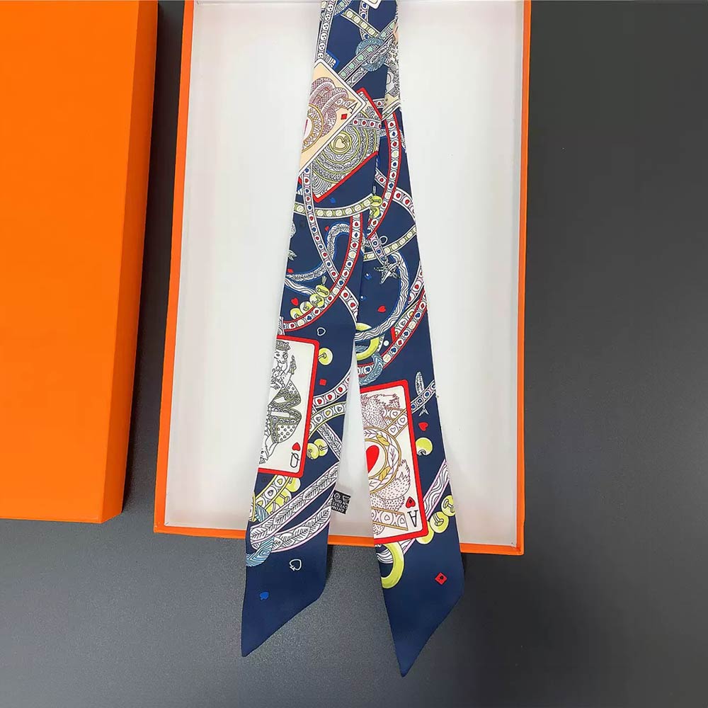 Madeline Love Blue, Dark Abstract Playing Card Print Silky Twilly Skinny Scarf - Scarves & Wraps