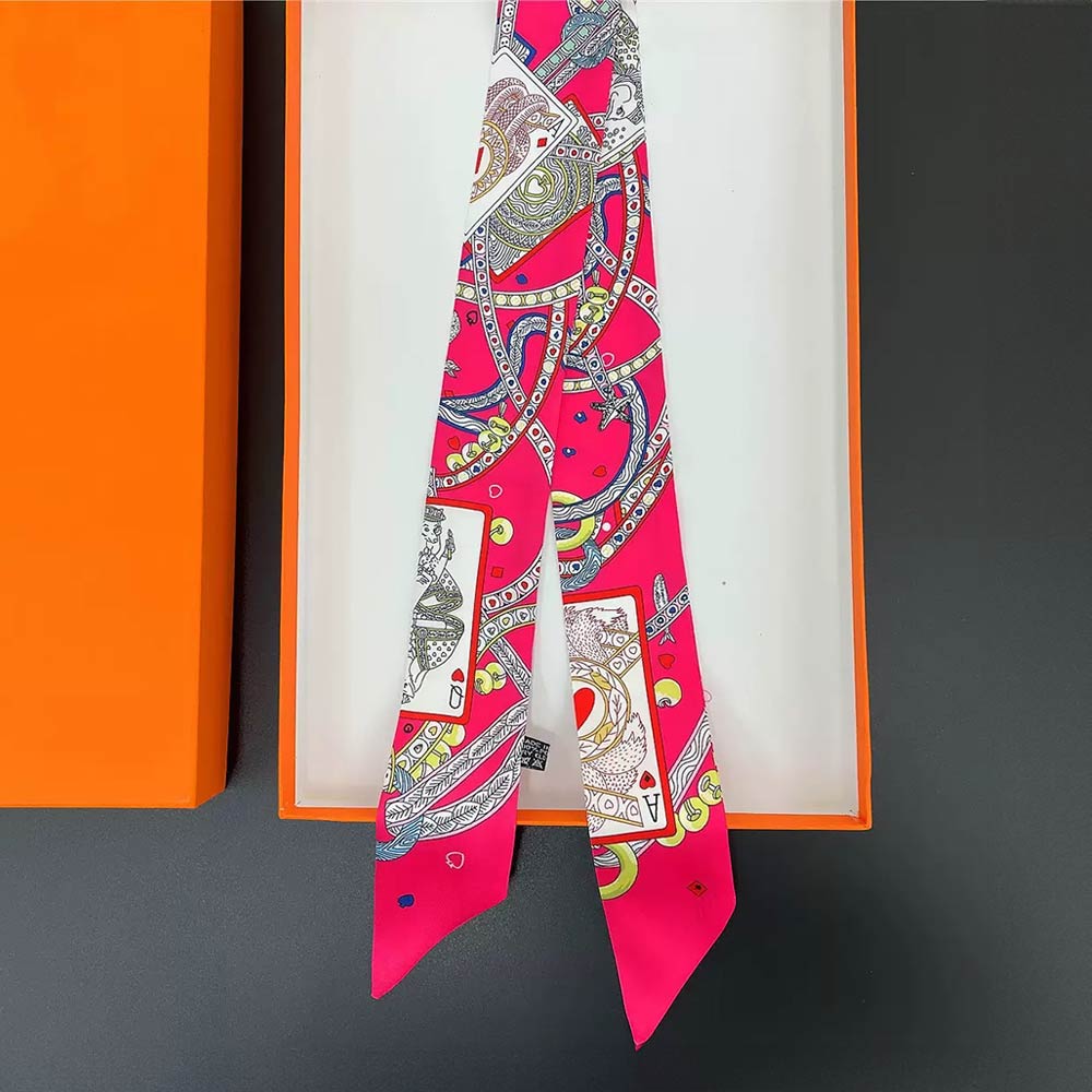 Madeline Love Pink Abstract Playing Card Print Silky Twilly Skinny Scarf - Scarves & Wraps