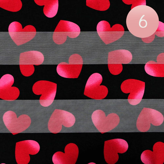 6PCS - Silk Feel Satin Striped Heart Patterned Scarf - Black